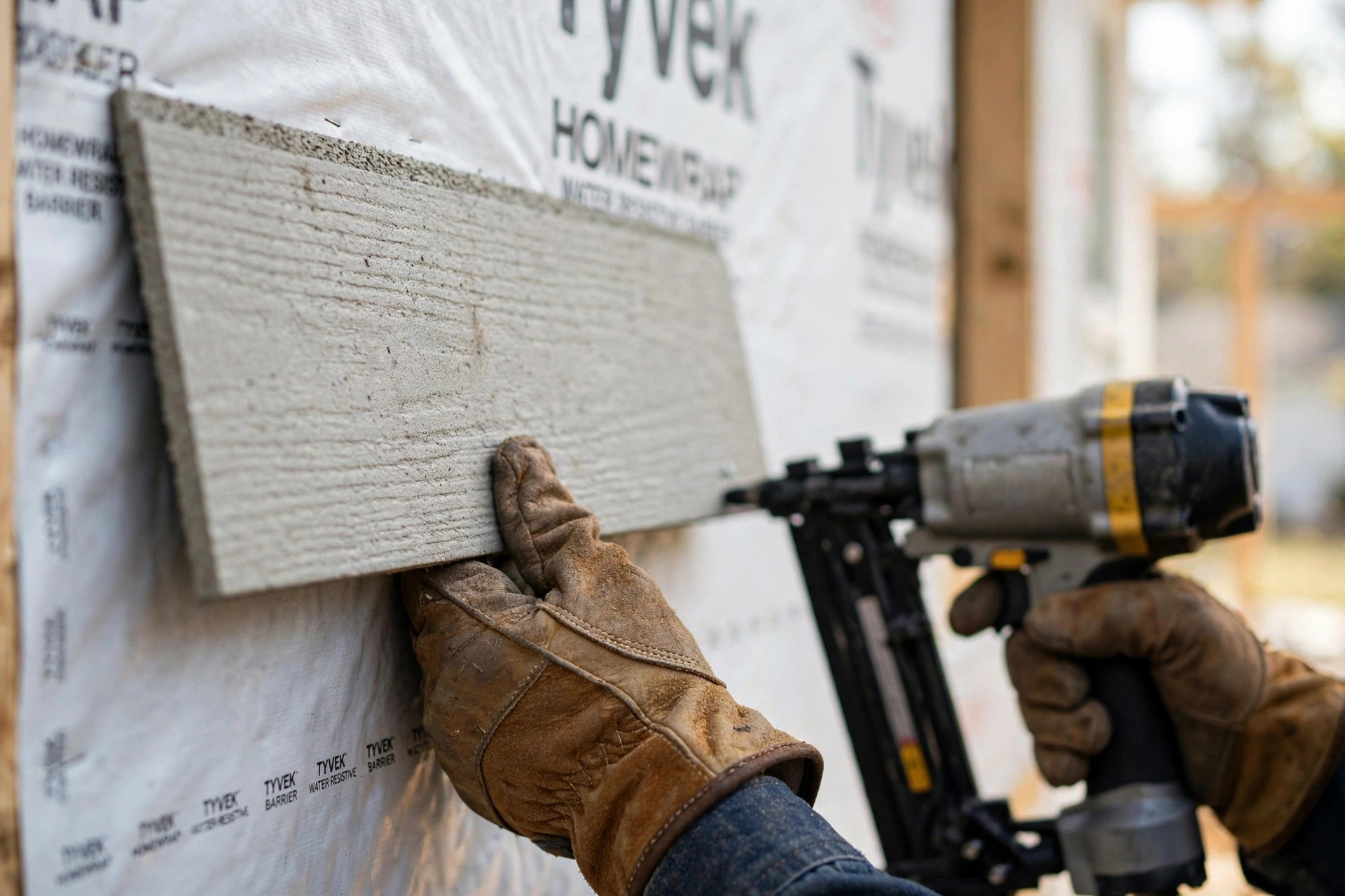 Siding installation work in progress on a home exterior